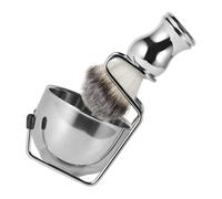 HAMPPLIES Kit de Rasage Homme Inox 3 Pièces Bol à Raser, Blaireau et Support Pratique - Accessoires Entretien Barbe et Mousse - Brosse Nettoyage pour Rasage Confortable et Précis