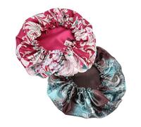 HAMPPLIES Lot de 2 Bonnets de Nuit Satin Doublé Grosse Taille, Ajustable par Cordon, Protection Cheveux Bouclés Femme, Multiusage Sommeil et Soins Capillaires, Couleurs Rouge Foncé et Vert