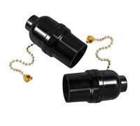 HAMPPLIES Lot de 2 Douilles E27 en Bakélite avec Filetage Complet Interrupteur à Chaînette Dorée Socle de Luminaire Vintage pour Plafonnier Remplacement de Douille de Lampe Chambre