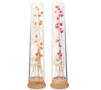 HAMPPLIES Lot de 2 Fleurs Séchées Bouteille en Verre 12 CM Décoration de Bureau et Maison Bouquet Mini de Roses et Gypsophile Jaune Orangé Composition Naturelle Soi-Même Ornement