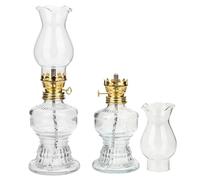 HAMPPLIES Lot de 2 Lampes à Huile Vintage en Verre Transparent 120ml avec Mèche Réglable Compatible Pétrole et Paraffine pour Salon et Table de Chevet