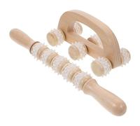 HAMPPLIES Lot de 2 Outils de Massage en Bois et Silicone, Rouleaux Droits et Arqués pour Massage Manuel, Détente Musculaire Visage et Corps, Accessoires Bien-Maison et Voyage