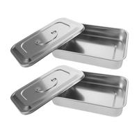 HAMPPLIES Lot de 2 Plateaux en Acier Inoxydable 201 avec Couvercle, 23 Cm, pour Outils de Manucure et Nail Art, Rangement Hygiénique et Trempage Sécurisé des Instruments