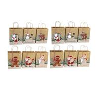 HAMPPLIES Lot de 24 Paquet Fourre-Tout de Noël en Papier Kraft à Fond Carré Motifs Animaux Festifs Paquet d'Emballage Présent Résistants et Réutilisables pour Fêtes et Rangement 24