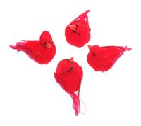 HAMPPLIES Lot de 4 Oiseaux Artificiels Rouges en Mousse et Plumage Petits Ornements Décoratifs de Jardin Décoration Extérieure Végétalisée Accessoires pour Maison et Fête
