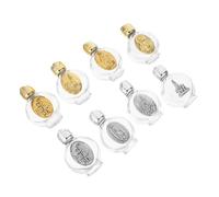 HAMPPLIES Lot de 8 Petites Bouteilles d'eau Bénite en Verre Transparent 15 ML, Flacons Religieux Décoratifs à Motif en Relief, Finition Métal Antique Doré et Argenté, pour Baptêmes,
