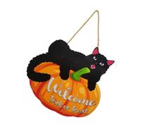 HAMPPLIES Pancarte Porte Halloween Citrouille Chat Noir Décor Suspendu Accueil Fête Automne pour Entrée Maison Boutique