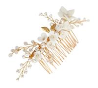 HAMPPLIES Peigne à Cheveux Mariée en Alliage Doré, Fleur Blanche Faite Main Perles et Cristaux, Accessoire Élégant pour Mariage, Soirée et Bal, Bijou Cheveux Femme, Léger et Portable