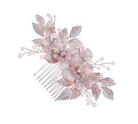 HAMPPLIES Peigne Cheveux Mariage Élégant Rose Doré avec Fleurs et Accessoire Mariée Brillant pour Coiffure de Mariage Insert Latéral pour et Photos