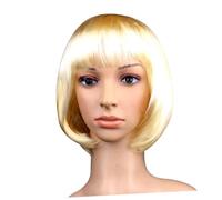 HAMPPLIES Perruque Courte Bob Dorée pour Femmes et Garçon Fille Coiffure Droite avec Frange Perruque Synthétique Élégante pour Cosplay Fêtes Halloween et Concerts