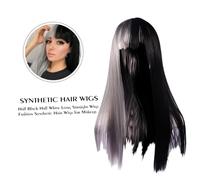 HAMPPLIES Perruque Longue Femme Noir Gris Style Naturel Accessoire Cheveux pour Halloween Cosplay Carnaval