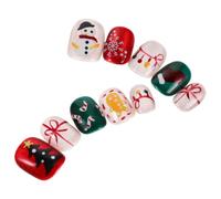 HAMPPLIES Set de Faux Ongles Courts Festifs pour Noël Stickers Artistiques Flocon de Ongles Carrés Brillants pour Femmes et Filles Manucure Hivernale de Fête