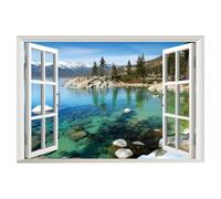HAMPPLIES Stickers Muraux 3D Effet Fenêtre 57X90 CM Papier Peint Paysage Réaliste Autocollant Mural Décoratif pour Chambre et Salon Facile à Poser Décor Paysage Naturel
