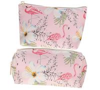 HAMPPLIES Trousse De Maquillage Et Rangement Flamingo 2 Pièces Format Compact Fermeture Éclair Femme Fille Voyage Cosmétiques