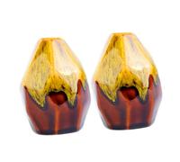 HAMPPLIES Vase en Céramique Multi-facettes Jaune, Lot De 2, Décoration Intérieure Créative pour Maison Et Bureau