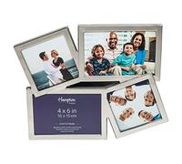 Hampton Frames | Cadre photo | 4 ouvertures, argenté, rectangulaire | Design métallique qui se chevauche, ouvertures biseautées en verre, autoportant ou support mural | Afficher plusieurs photos