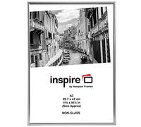 Hampton Frames | Cadre photo A3, plastique argenté, plexiglas, passe-partout noir | Format 29,7x42 cm, à poser ou suspendre | Protection pour affiches et photos