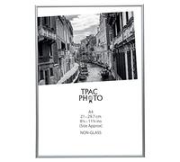 Hampton Frames | Cadre photo aluminium A4, argenté, 21 x 29,7 cm, plexiglas sécurisé, fixation murale ou autonome, portrait/paysage | Bureau maison