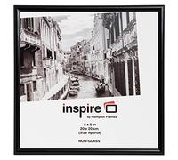 Hampton Frames | Cadre photo carré 20x20 cm, noir, plastique et aluminium, acrylique sans verre | Montage mural ou autonome, ouverture avant, adapté aux affiches et certificats