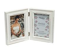 Hampton Frames Cadre photo double 10 x 15 cm bois effet vieilli blanc, dos noir avec clips pivotants, style contemporain, pour table, emballé individuellement