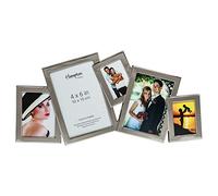 Hampton Frames Cadre photo multi-ouvertures 5 photos, métal finition nickel-argent, formats variés, montage mural ou sur table, dos velours gris, design superposé