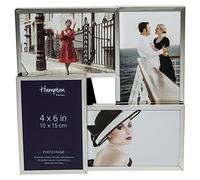 Hampton Frames | Cadre photo multi-vues argenté, 4 ouvertures 10x15 cm, profil 8 mm, dos velours, pose sur table | Pour exposer plusieurs souvenirs
