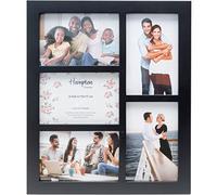 Hampton Frames Galerie GAL46-5APBKP Cadre photo noir 5 ouvertures 10x15 cm en MDF, façade acrylique, à poser ou mural, dos rabattable, clips pivotants