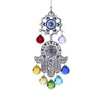 Hamsa Fatima Main Charme Cristal Suspendu Attrape-Soleil Ornement Turc Bleu Méchant Protection des Yeux Prismes Colorés Pendentif Arc-en-Ciel