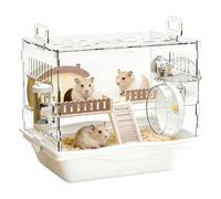 Hamster Acrylic Cage, Double Layer Clear Enclosure, Small Pet Home with Exercise Wheel Water Feeder Bowl, See Through Design, Animal Habitat System, Rest Play Area for Rodents