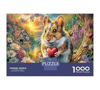Hamster avec cœur, Puzzle de Casse-tête DIY en Papier Premium, Corgi Tenant Un cœur et Fleurs, décoratif et Anti-Stress, 52x38cm/1000pcs