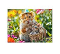 Hamster avec Son Chaton dans Le Jardin，Puzzle en Bois 1000 Pièce Classique Adultes Puzzles Enfants Apprentissage Assembler des Jouets（75x50cm）-AE33