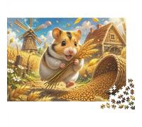 Hamster Blé Maison 1000 Pièces Mini Puzzle pour Famille Carton Recyclé | 38x26cm Papier Décoration Salon Coupe Précise Cadeau Anniversaire Relaxation