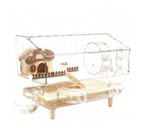 Hamster Cage - Acrylic 45x28x34cm | Food Bowl Exercise Wheel Tank Habitat | Cage For Hamsters And Small Animals For Bedding, Play, Travel, And Home Pet Enclosure Use