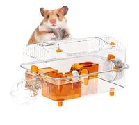 Hamster Cage, Full Transparent Viewing Habitat, Decorative Clear Cage with Water Dispenser and Exercise Wheel for Bunny, Chinchilla Resting, Hiding, Sleeping, Playing