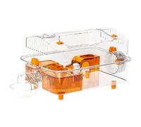 Hamster Cage, Transparent Viewing Habitat, Decorative Small Pet Enclosure, Built-in Dispenser and Exercise Wheel, Ventilated Resting Space for Bunny, Chinchilla, Hamster Playtime
