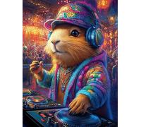 Hamster DJ avec Un Chapeau coloré 500 Pieces Casse-tête Famille en Carton sans Déformation Haute Qualité Mythes Animal Plante Difficulté Moyenne Activité Familiale Anti-Stress Cadeau 500 PCS