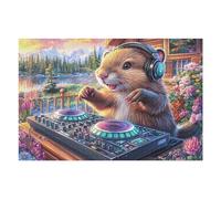 Hamster DJ Casque Audio Champ de Cactus Vie décontractée Puzzle 1000 Pièces pour Adultes Amusant Stimulant Et Relaxant Idéal pour Hobby Et Passe Temps Quotidien （75x50cm）