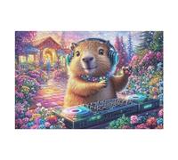 Hamster DJ Casque Audio Champ de Fleurs Vie décontractée Puzzle 1000 Pièces pour Adultes Agréable Amusant Et Créatif Parfait pour Hobby Et Loisirs Calmes （75x50cm）