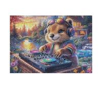 Hamster DJ Casque Audio Champ de Fleurs Vie décontractée Puzzle 300 Pièces pour Adultes Amusant Captivant Et Relaxant Parfait pour Famille Et Amis Ou Hobby 300 PCS（40x28cm）