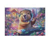 Hamster DJ Casque Audio Champ de Fleurs Vie décontractée Puzzle 300 Pièces pour Adultes Amusant Stimulant Et Relaxant Idéal pour Hobby Et Passe Temps Quotidien 300 PCS（40x28cm）