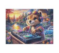 Hamster DJ Casque Audio Champ de Fleurs Vie décontractée Puzzle 500 Pièces pour Adultes Agréable Amusant Et Créatif Parfait pour Loisirs Et Moments Libres 500 PCS（52×38cm）