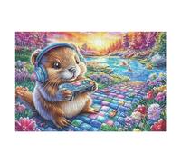 Hamster Gamer Casque Audio Champ de Fleurs Décontracté Puzzle 1000 Pièces pour Adultes Agréable Amusant Et Relaxant Parfait pour Passe Temps Et Hobby （75x50cm）