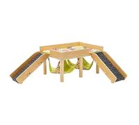 Hamster Hängematte Schloss | 2-stufiges abnehmbares Habitat mit Holztreppe | Kuschelige Hängemattenburg für Kleintiere wie Hamster Frettchen Kaninchen | Käfig Zubehör für Zuhause & Innenbereich