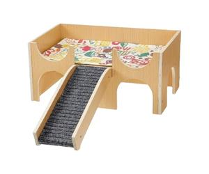 Hamster House - Cabane avec escalier de grotte | Expiration pour animaux de compagnie pour animaux domestiques à 2 couches en bois pour hamsters de hérisson de galets Activat (23,7 x 38 x 18 cm)