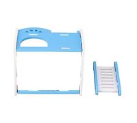 Hamster House, Château de Compagnie à 2 Niveaux, avec Escalier et Glissement, pour l'exercice et Le Jeu, Couleur Vive, Nid Idéal pour Les Petits Animaux, Assiette en Plastique en Bois, (Blue)
