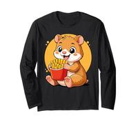 Hamster Mangeant des Frites drôle Kawaii Animal Food Lover Manche Longue