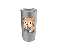Hamster mignon mangeant des ramen kawaii pour les amateurs de nourriture pour animaux Gobelet isotherme en acier inoxydable double paroi