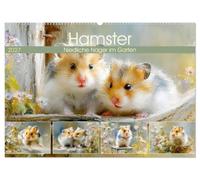 Hamster. Niedliche Nager im Garten (Wandkalender 2027 DIN A2 quer), CALVENDO Monatskalender: Malerische Illustrationen von süßen Tieren im floralen Ambiente