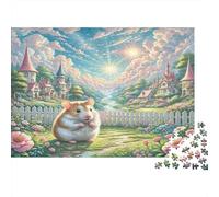 Hamster Roborovski Papier Lourd Hamster dans Un Jardin avec château de Conte de fées Puzzle pour Seniors Cadeau Secret Santa Relaxant 52x38cm/1000 pièces