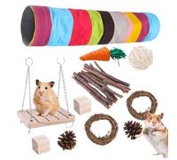 Hamster Toys Set, Hamster Wood Sticks, Soft Bunny Chew Plaything, 13.39x9.45x3.15 inches Natural Chewing Figure, Guinea Tube for Hamsters, Rodents & Chinchillas